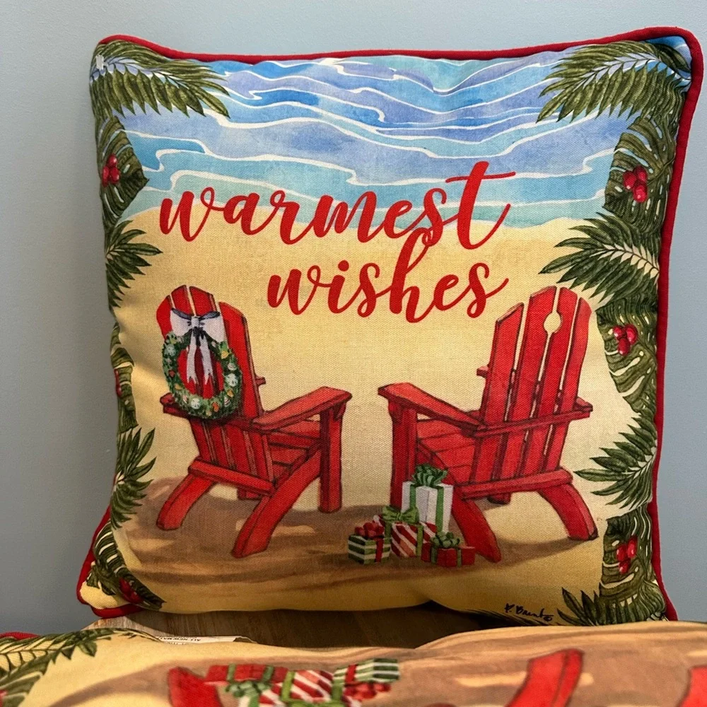 Christmas Holiday Beach Adirondack Chair Decorative Pillows (2) 18in by 18in NWT